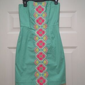 Vineyard Vines Caribbean Floral Embroidered Strapless  Lined Dress Size  00